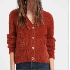 Banana Republic Fuzzy Cropped  Burnet Orange Cardigan Sweater